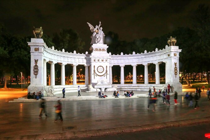 Night Tour of Mexico City Panoramic Ride on a Double-Decker Bus - Independence Monument: the mausoleum that glows